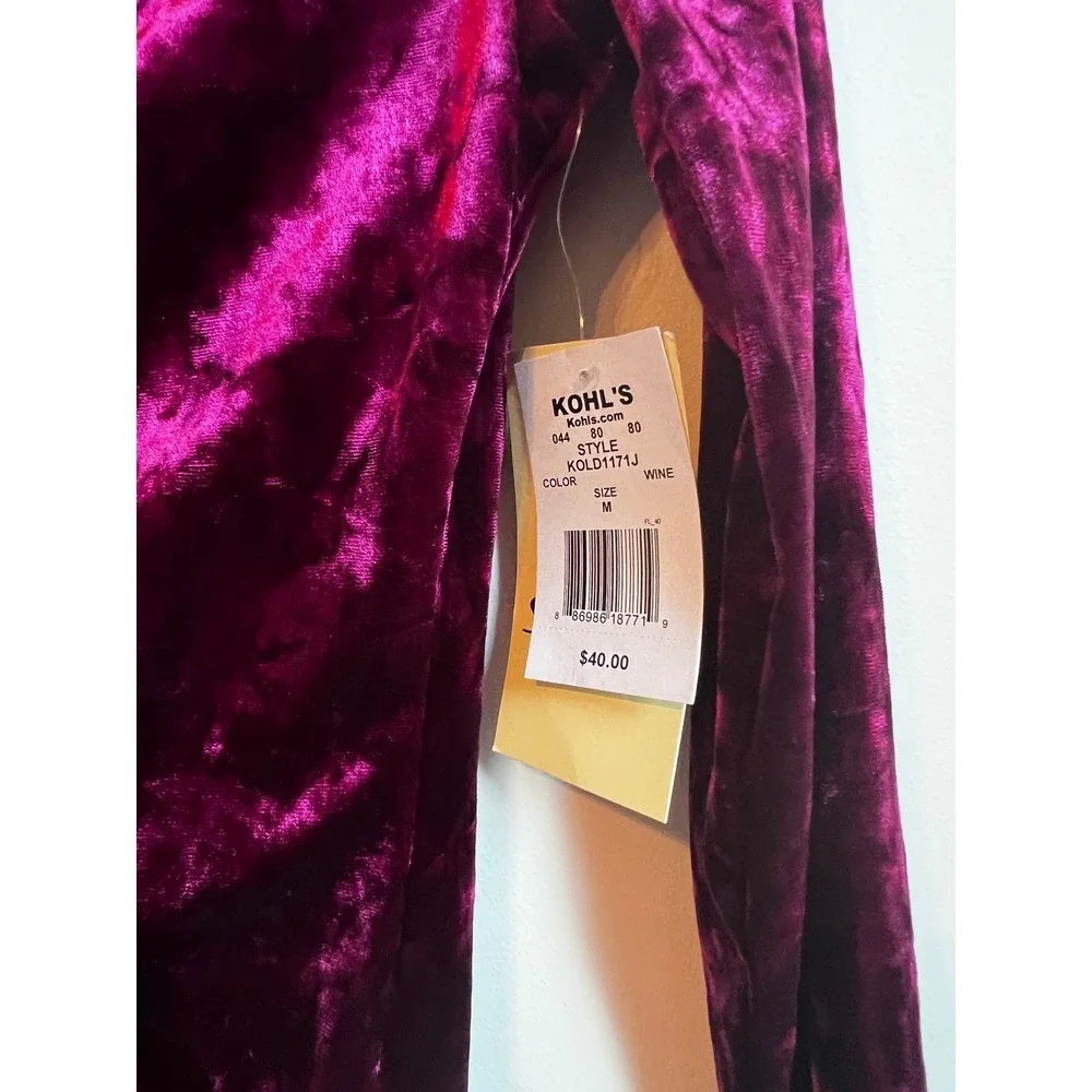 Live to be Spoiled Velvet Ruched Bodycon Dress Wine Long Sleeve Sz Medium‎ NWT - Picture 3 of 9